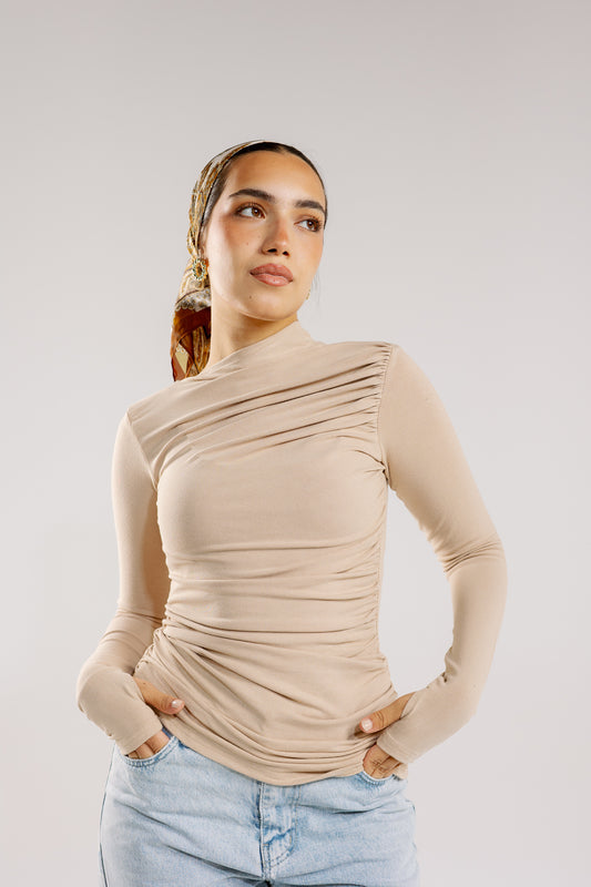 Draped top in beige