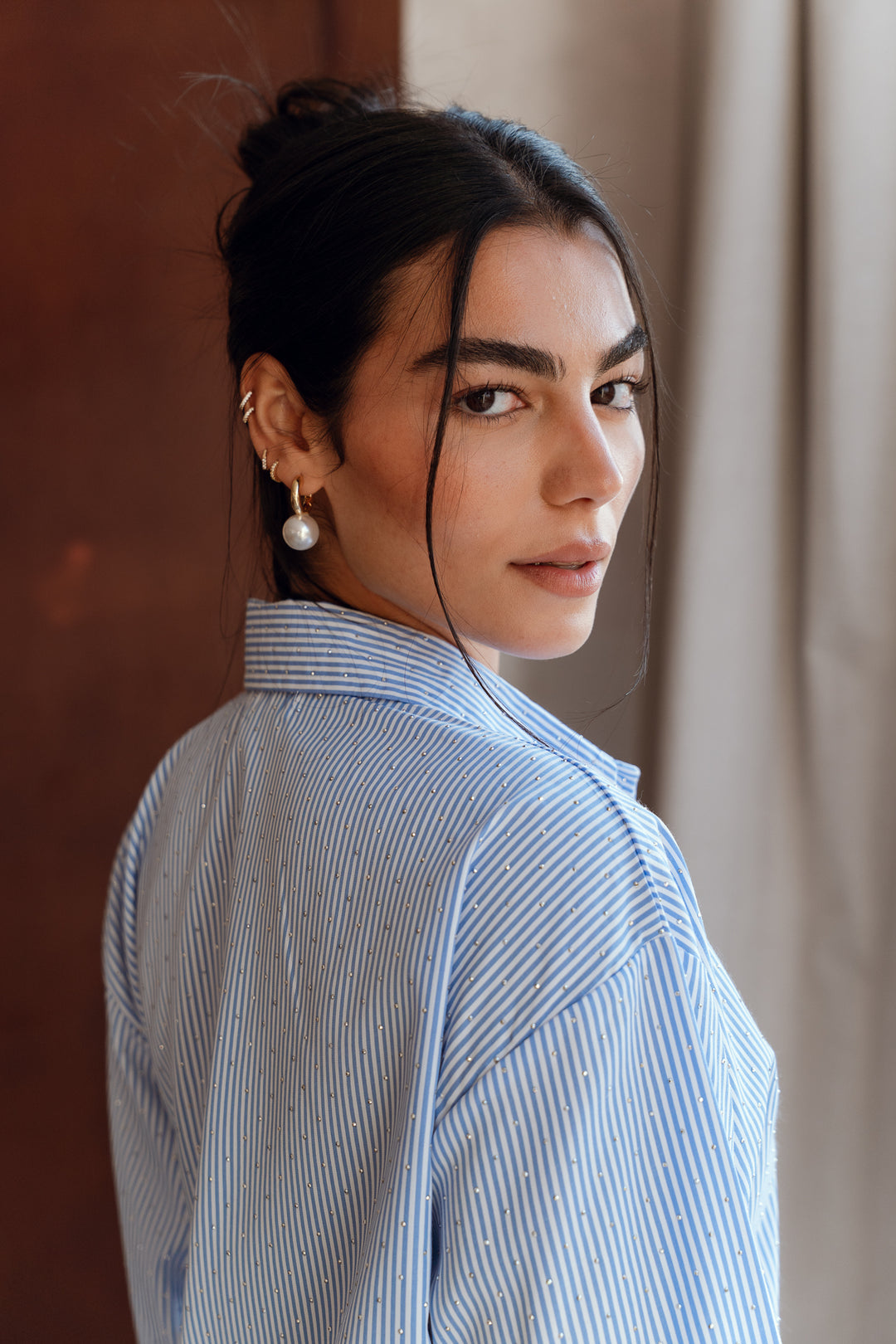 Crystal Tie Striped Shirt