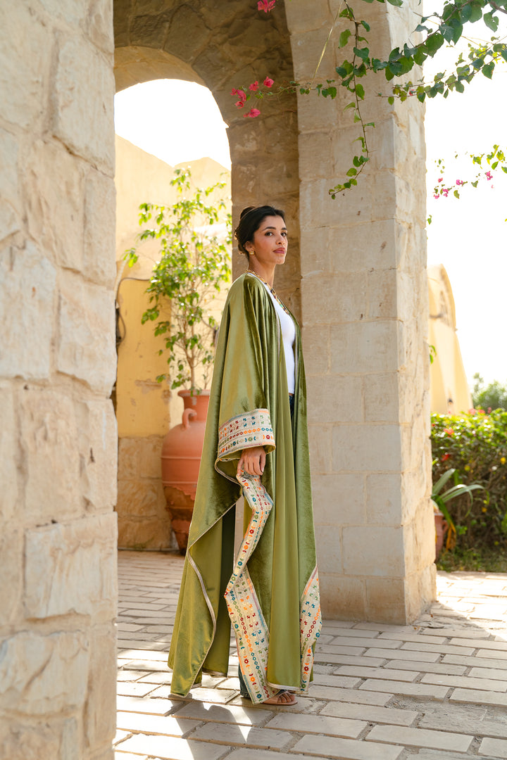 The Olive Velvet Bloom kaftan