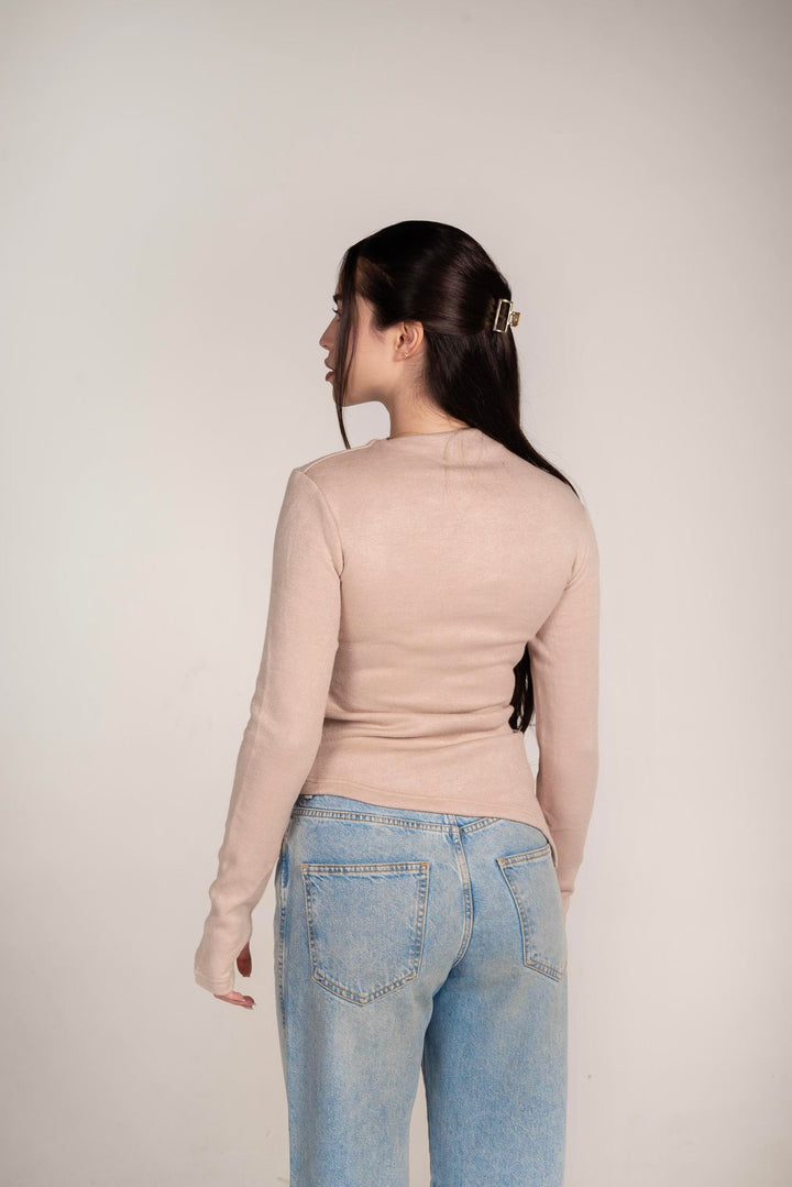 The Draped Soft Knit Top in Beige