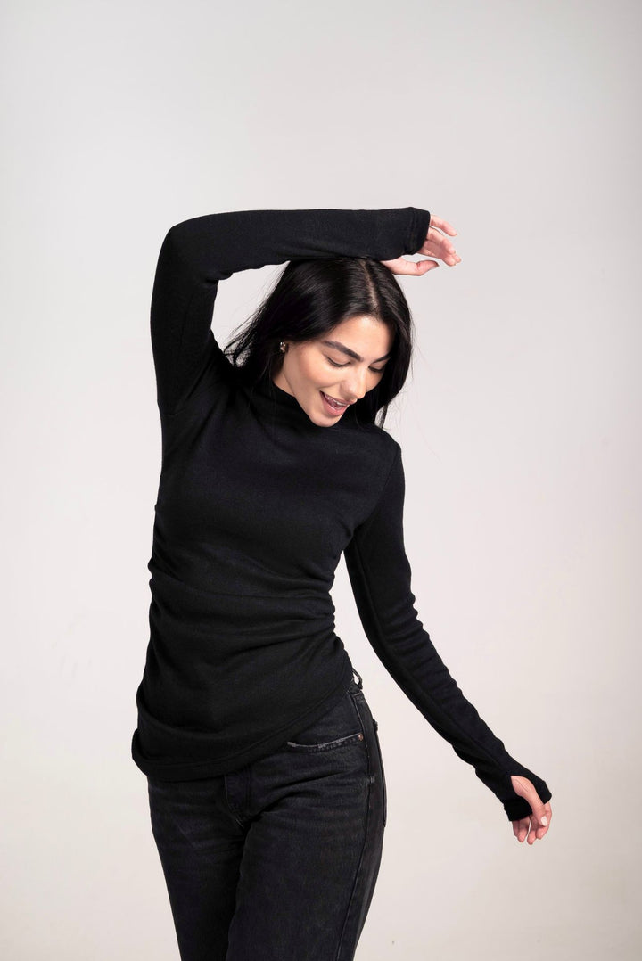 The Draped Soft Knit Top In Black