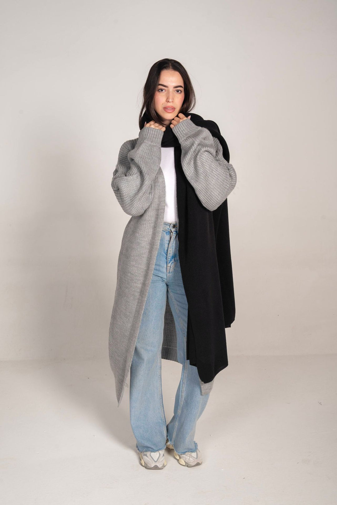 The Cozy Long Knit Cardigan in Light Grey
